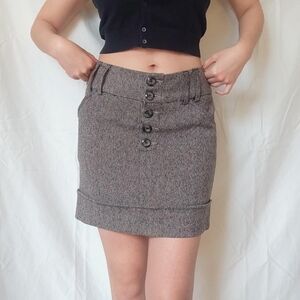 Vintage Mini Cool Brown Office Skirt With Buttons and Pockets